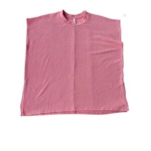 Magic Fit Pink Ribbed Knit Poncho Top Oversized Crew Neck RI-08 Made in USA L/XL